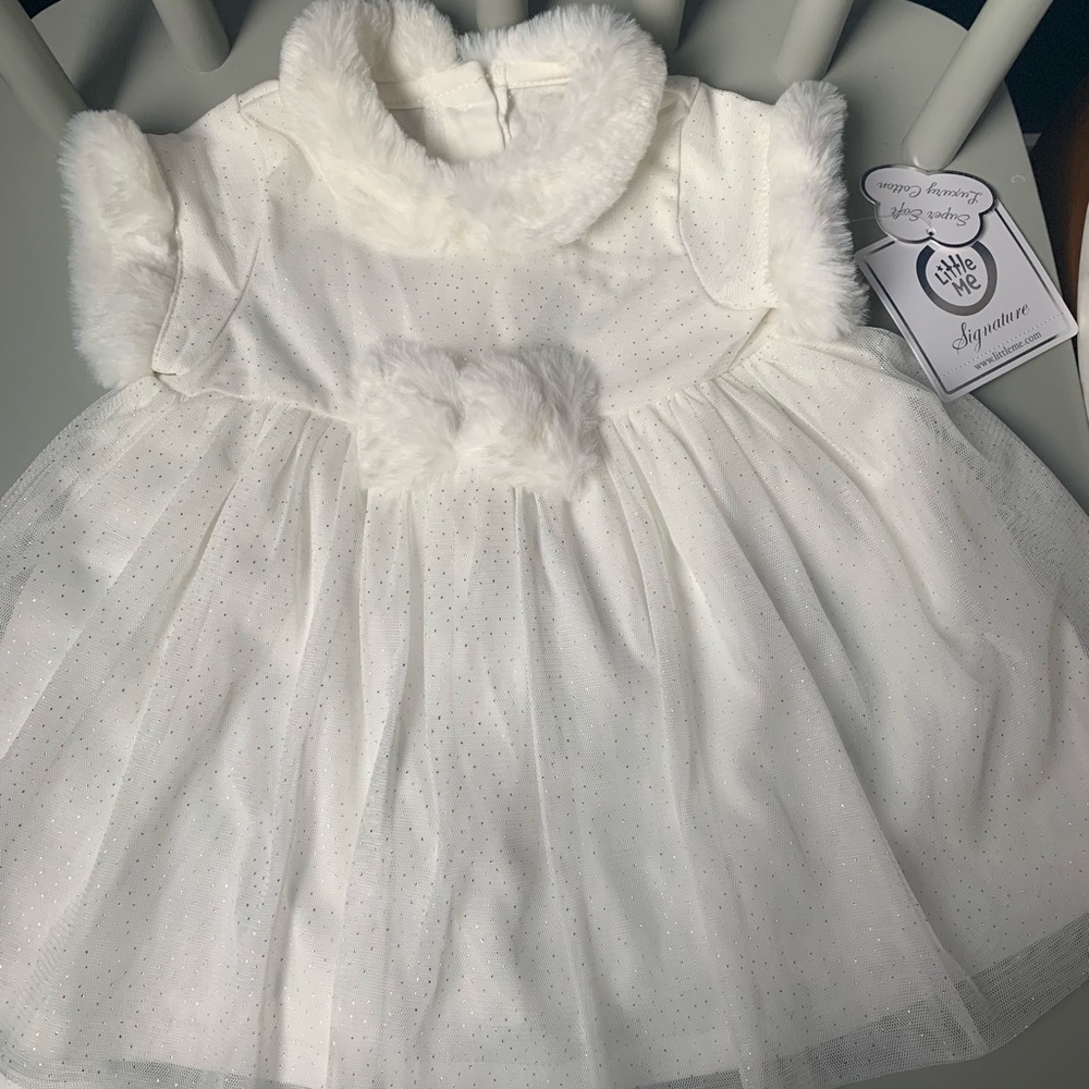 White Tutu Dress with faux fur- 6 month NWT